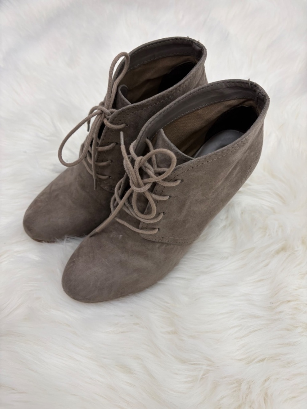 Arizona - Nude Suede Wedge Booties - Size 9.5